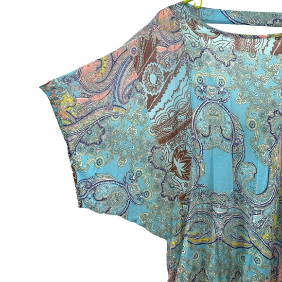 Weston Wear Small Turquoise Multicolor Paisley Print Dolman Sleeve Boho Top - Picture 4 of 6
